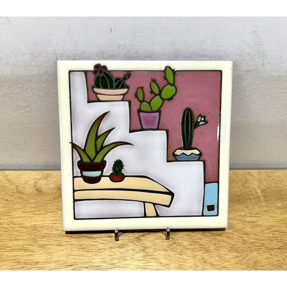 Vintage Santa Cruz Tileworks Cactus Wall Tile Southwestern Terracotta 6x6 Art